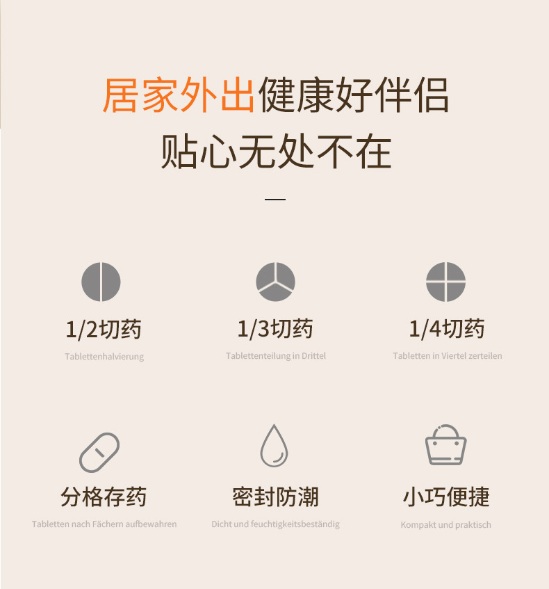 便携式切药+储药多等分切药盒分割收纳盒药片切割二分三分四分盒 detail 4