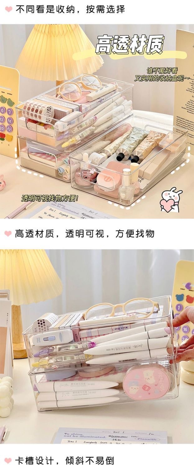 桌面收纳盒化妆品面膜口红护肤品透明PET首饰盒收纳办公室收纳筐 detail 4