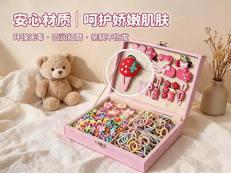 儿童发饰收纳盒小女孩头绳皮筋饰品盒发夹发卡头饰大容量首饰盒子 detail 11