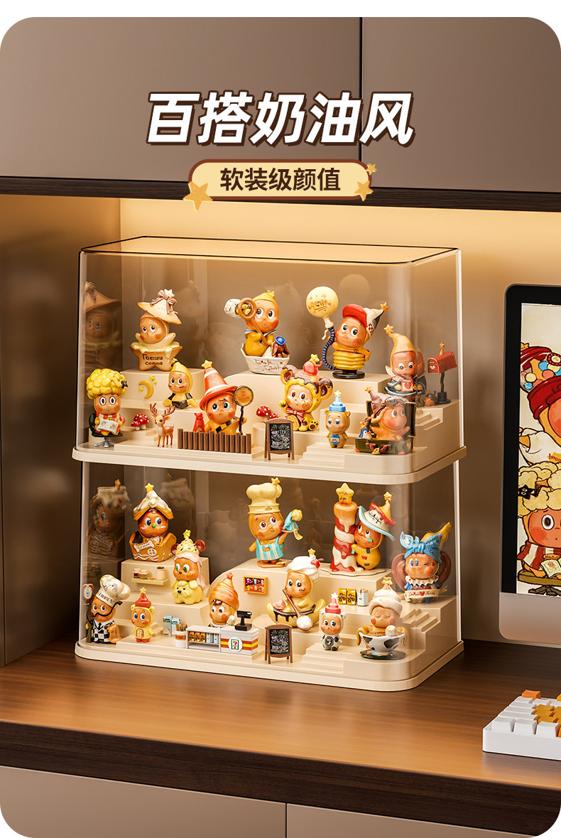 儿童布鲁克收纳盒防尘叠加透明展示盒桌面迷你乐高积木人可拆隔板 detail 8