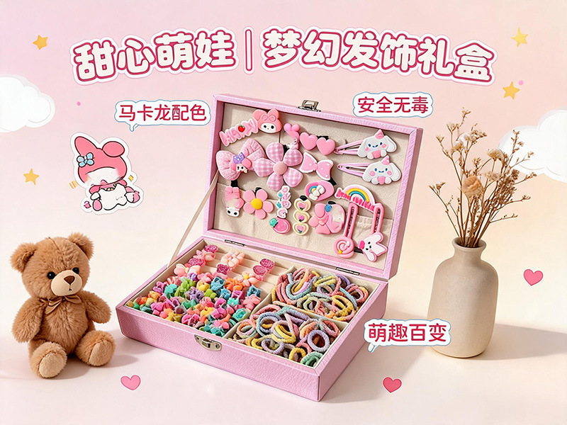 儿童发饰收纳盒小女孩头绳皮筋饰品盒发夹发卡头饰大容量首饰盒子 detail 10