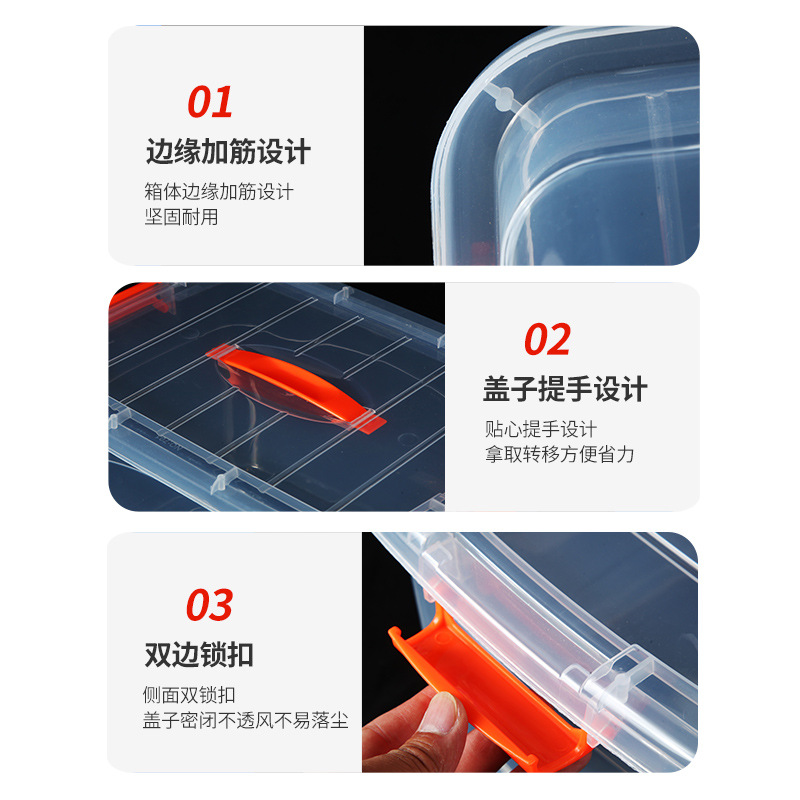 手提收纳箱透明食品收纳盒加厚塑料储物箱衣服整理箱带盖玩具箱子 2