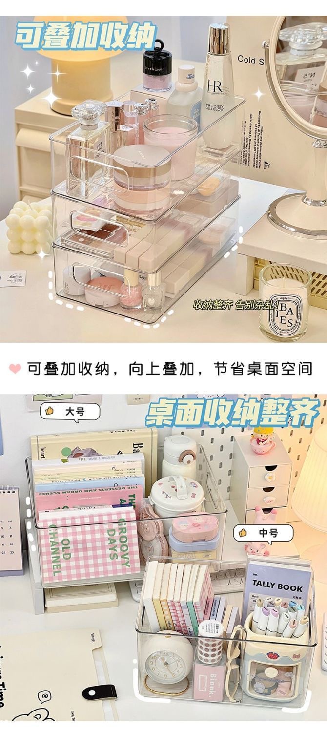 桌面收纳盒化妆品面膜口红护肤品透明PET首饰盒收纳办公室收纳筐 detail 3