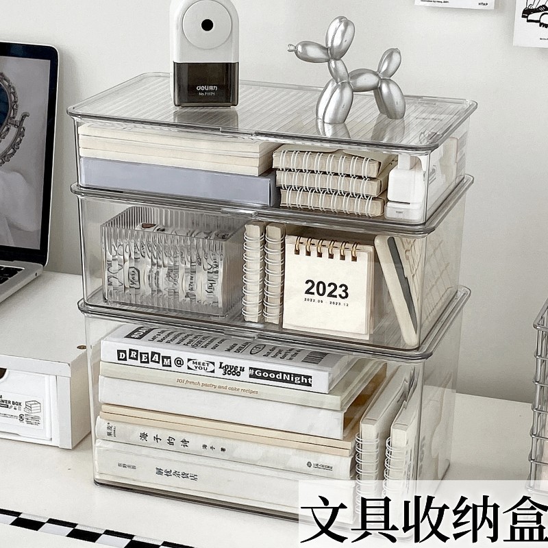 桌面透明带盖收纳盒办公室书本文件亚克力整理盒化妆品防尘收纳箱 2