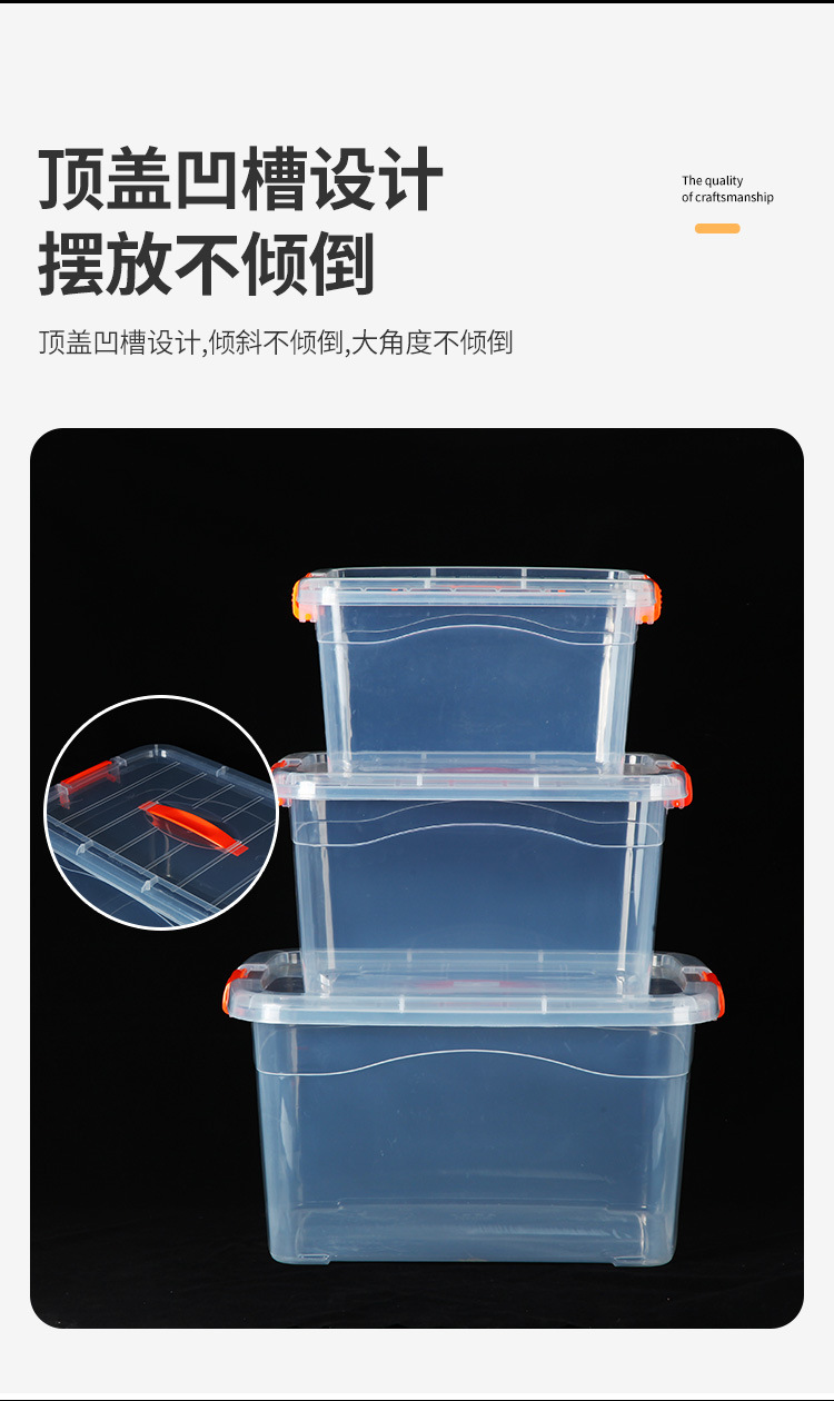 手提收纳箱透明食品收纳盒加厚塑料储物箱衣服整理箱带盖玩具箱子 detail 4