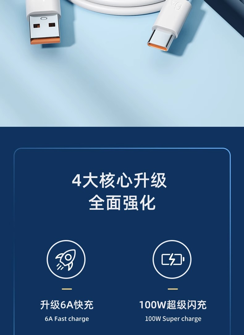 6a超级快充数据线适用荣耀华为66w快充线typec充电线工厂现货批发 detail 6