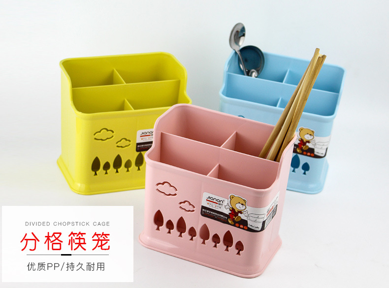 批发塑料镂空四格筷笼 厨房用品餐具收纳架 塑料PP沥水筷子筒筷笼 detail 6