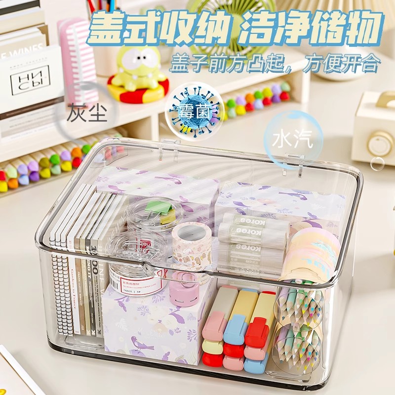 桌面亚克力透明收纳盒翻盖式桌面化妆品防尘收纳盒零食杂物整理盒 3