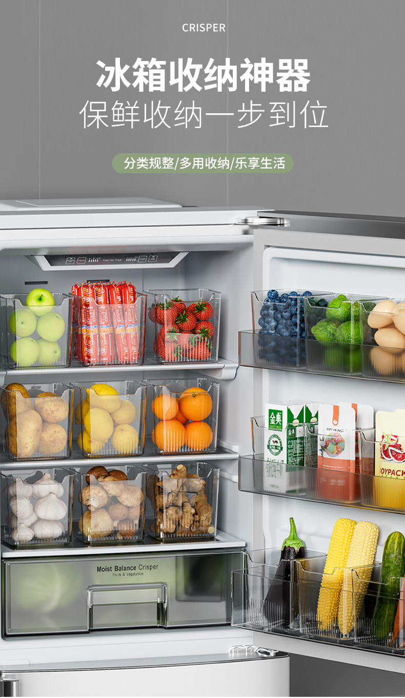 冰箱侧门收纳盒水果蔬菜分装保鲜盒厨房姜蒜收纳储物盒杂物收纳盒 detail 1