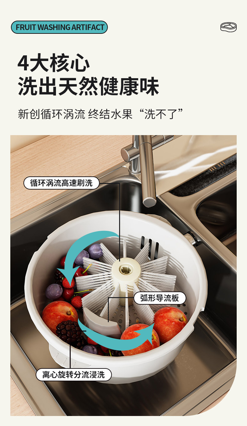 厨房用品洗菜盆沙拉蔬菜脱水器家用神器沥水甩干机水果手动甩菜盆 detail 7