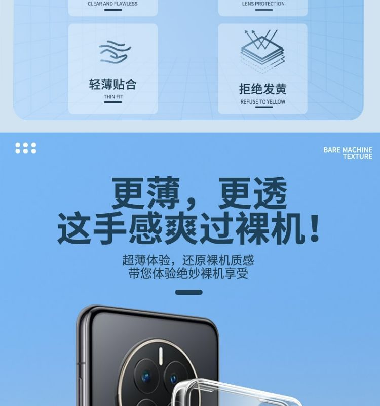 适用华为Mate50壳Mate50Pro透明壳全包超薄50e软壳男防摔女保护套 detail 3