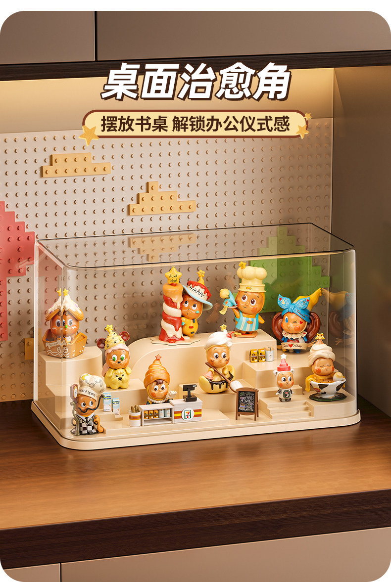 儿童布鲁克收纳盒防尘叠加透明展示盒桌面迷你乐高积木人可拆隔板 detail 7