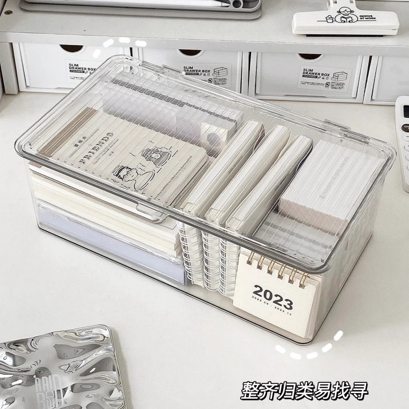 桌面透明带盖收纳盒办公室书本文件亚克力整理盒化妆品防尘收纳箱 4